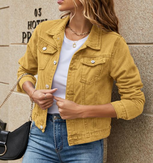 Stylish Slim Fit Lapel Denim Jacket New denim jacket Women's Denim Tops INS Latest Denim Jackets