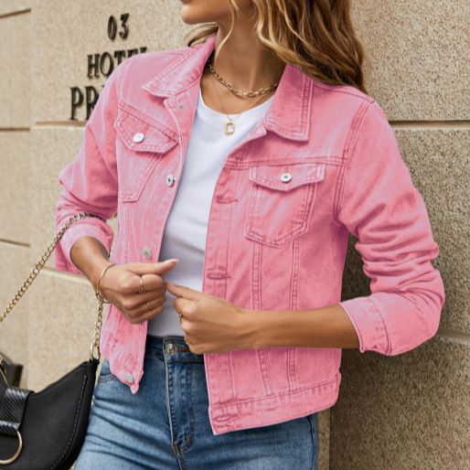 Stylish Slim Fit Lapel Denim Jacket New denim jacket Women's Denim Tops INS Latest Denim Jackets