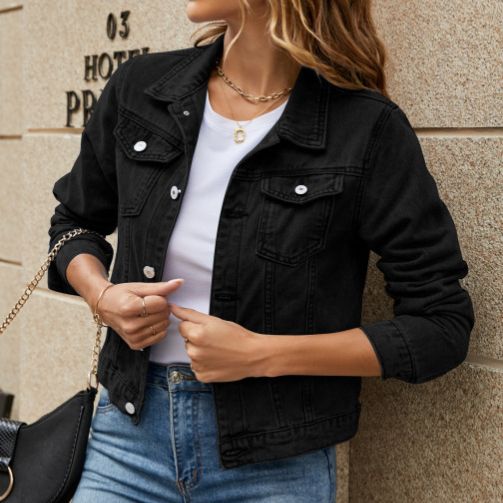 Stylish Slim Fit Lapel Denim Jacket New denim jacket Women's Denim Tops INS Latest Denim Jackets