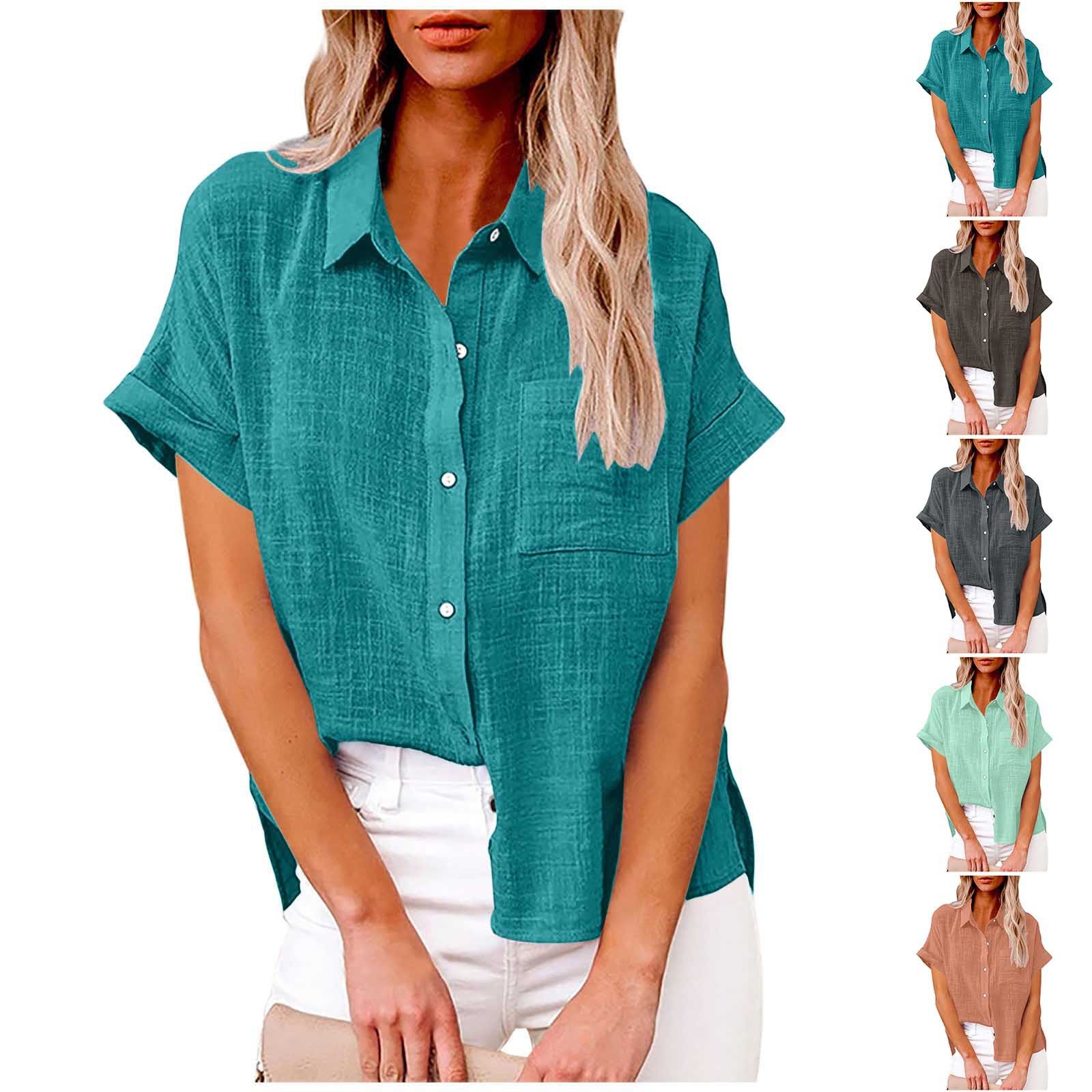 New fashionable women's clothing Solid-color washed cotton shirt Short-sleeved casual loose shirt