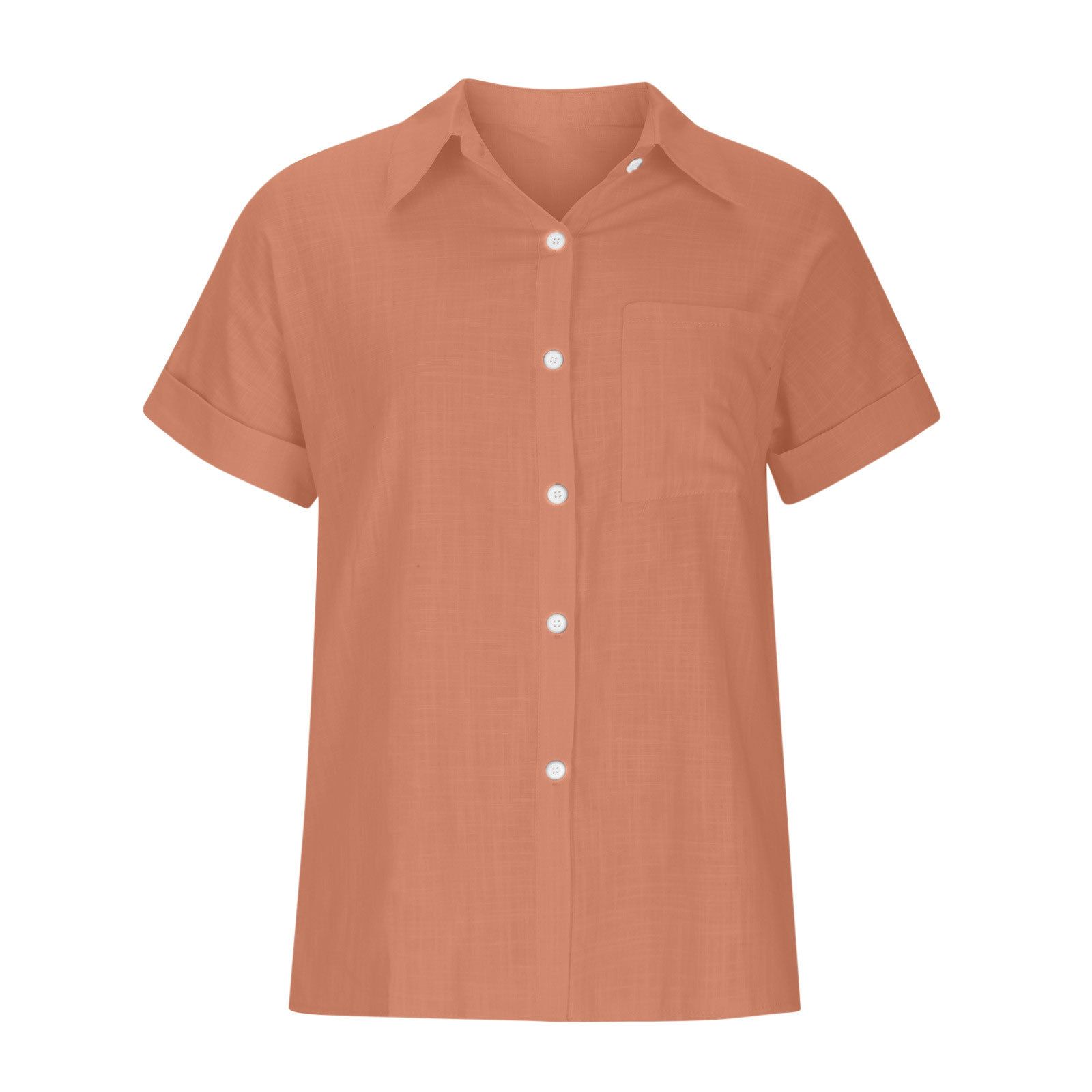 New fashionable women's clothing Solid-color washed cotton shirt Short-sleeved casual loose shirt