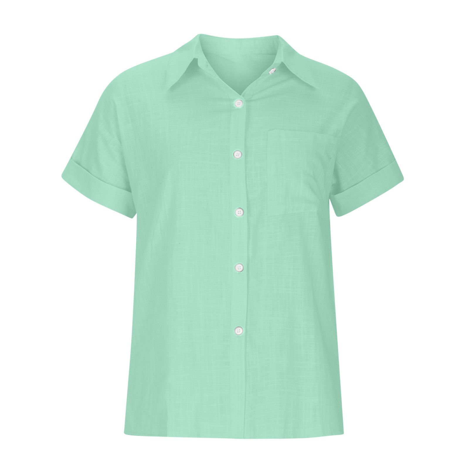 New fashionable women's clothing Solid-color washed cotton shirt Short-sleeved casual loose shirt