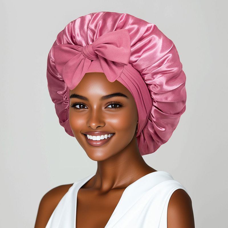 Women's headwraps  and sleeping cap A round cap with a ribbon Bow-shaped faux silk beauty and hair care wide-brimmed hat