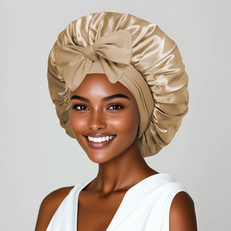 Women's headwraps  and sleeping cap A round cap with a ribbon Bow-shaped faux silk beauty and hair care wide-brimmed hat