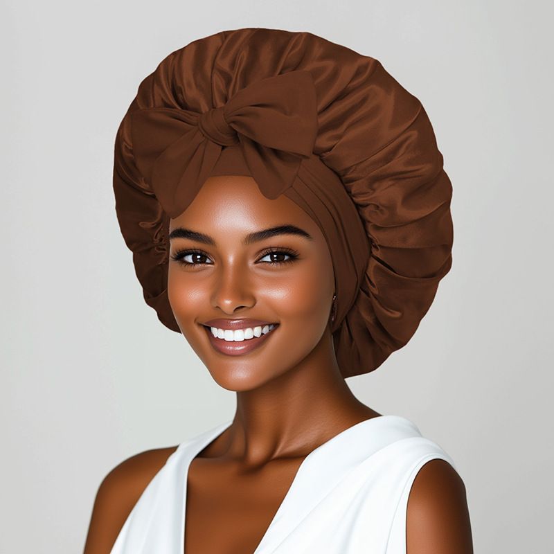 Women's headwraps  and sleeping cap A round cap with a ribbon Bow-shaped faux silk beauty and hair care wide-brimmed hat
