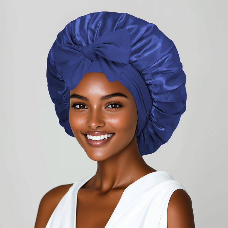 Women's headwraps  and sleeping cap A round cap with a ribbon Bow-shaped faux silk beauty and hair care wide-brimmed hat