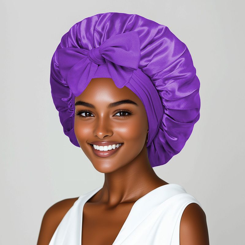 Women's headwraps  and sleeping cap A round cap with a ribbon Bow-shaped faux silk beauty and hair care wide-brimmed hat
