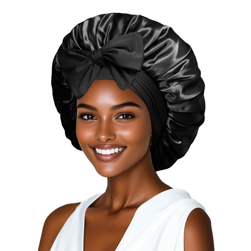 Women's headwraps  and sleeping cap A round cap with a ribbon Bow-shaped faux silk beauty and hair care wide-brimmed hat
