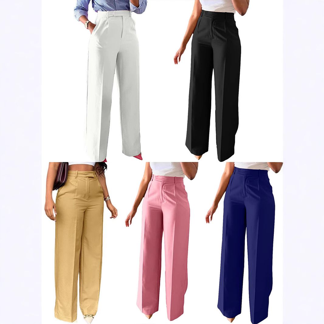 Commuter high-waisted straight-leg pants with a good drape New style women's trousers Wide-leg pants, casual suits, long pants for women