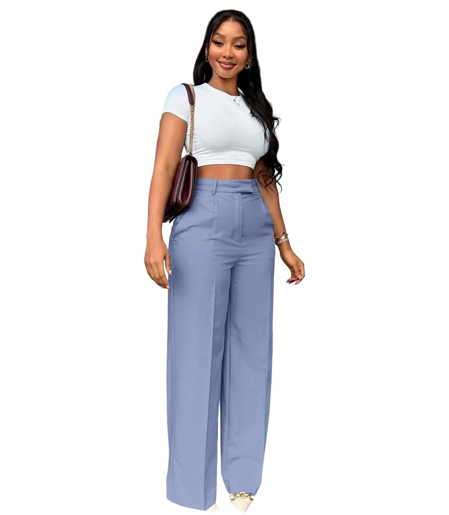 Commuter high-waisted straight-leg pants with a good drape New style women's trousers Wide-leg pants, casual suits, long pants for women