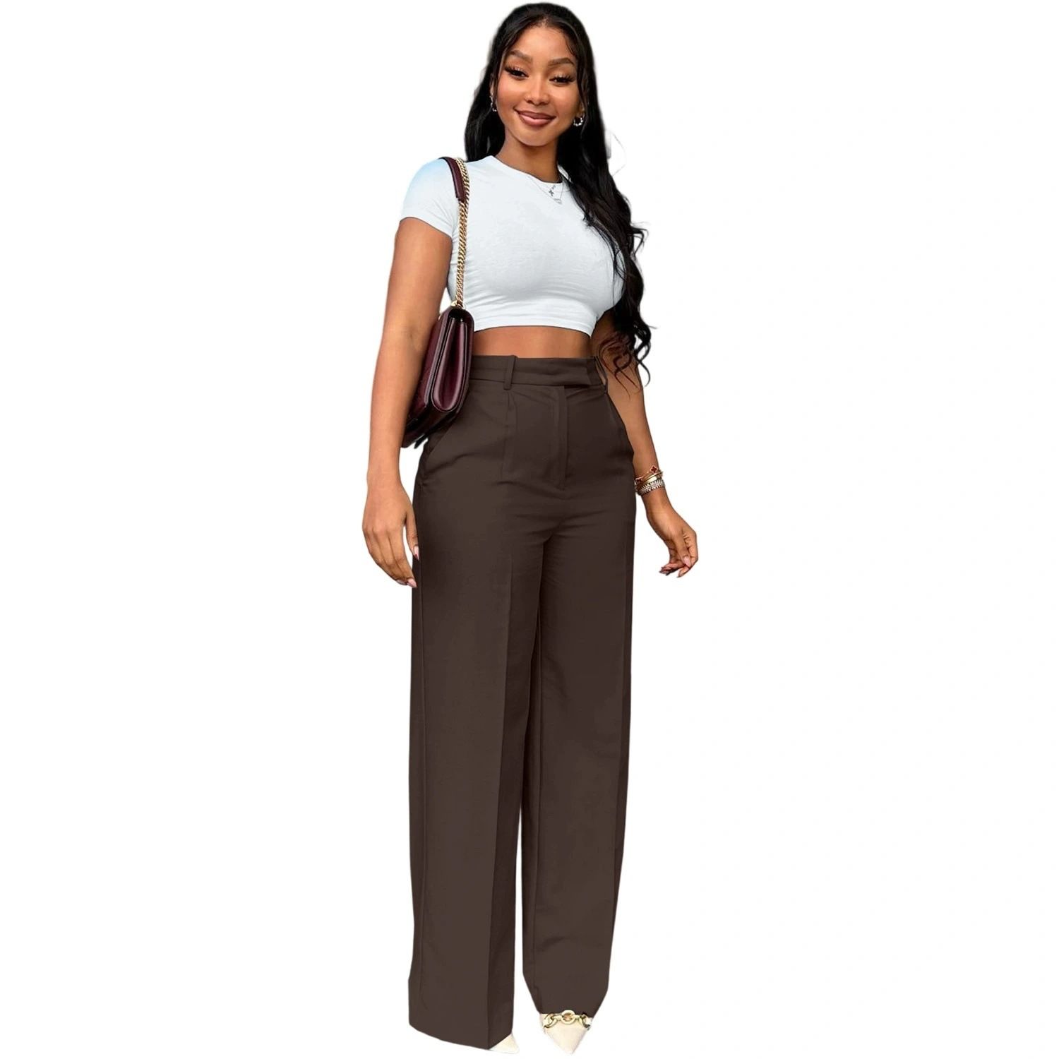 Commuter high-waisted straight-leg pants with a good drape New style women's trousers Wide-leg pants, casual suits, long pants for women