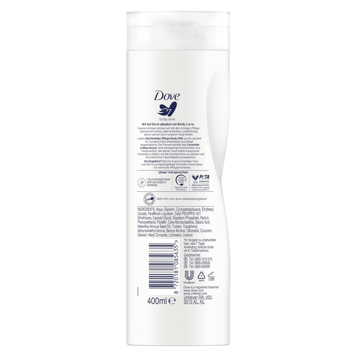 Dove Body Love Rich Body Milk for Dry Skin with Ceramide Boosting Serum, 400 ml.