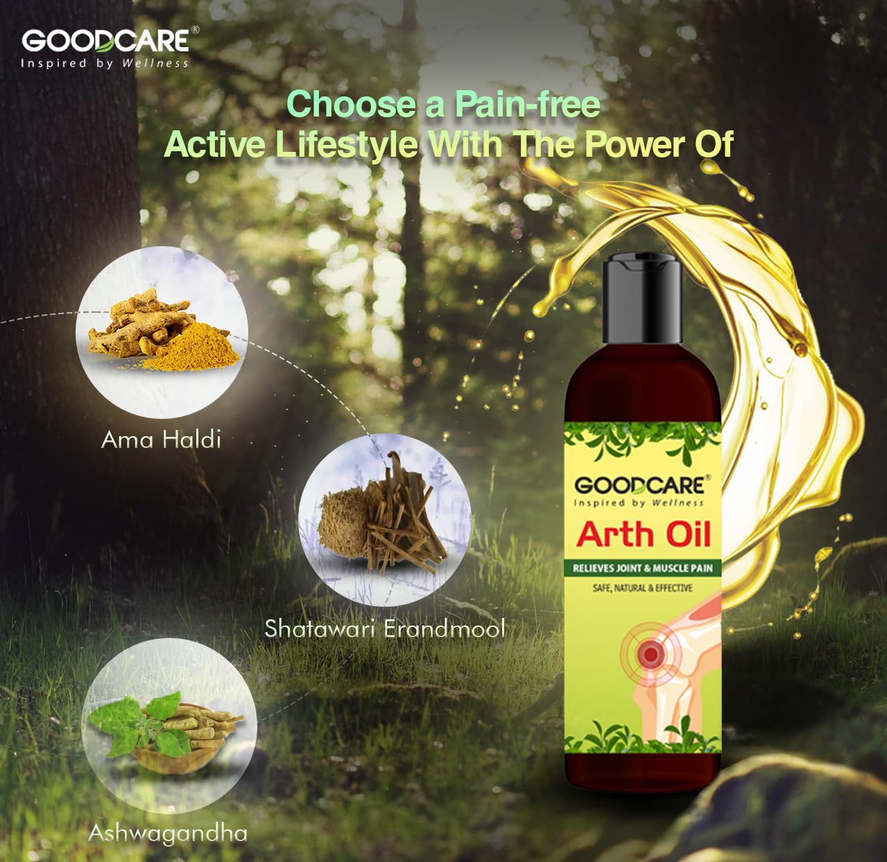 GoodCare Arth Oil Ayurvedic Pain Relief Oil for Arthritis, Muscle Pain, Joint Pain, and Back Pain, With Ama Haldi, Ashwagandha-100ml