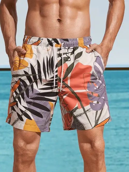 Men's Swimming Trunks Men's Short Loose Beach Shorts Breathable Board Shorts UV Protection Swimming Shorts Water-Repellent Swimming Shorts with Elastic Waistband-2 PACK.