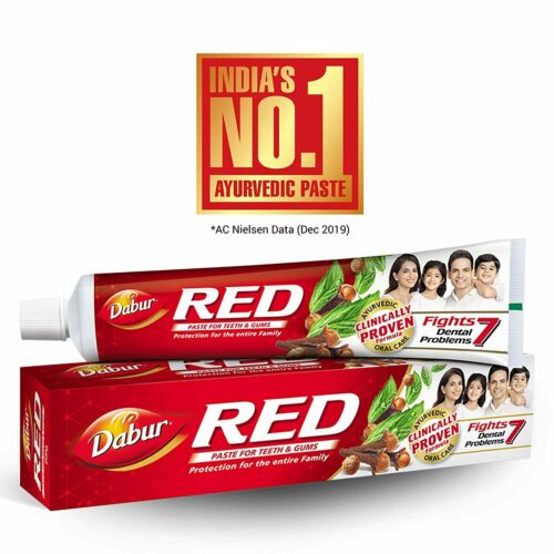 Dabur Red Toothpaste - 200g-Fluoride Free, Helps in Bad Breath Treatment, Cavity Protection, Plaque Removal, For Whole Mouth Health & Power of 13 Potent Ayurvedic Herbs + Free Tooth Brush.