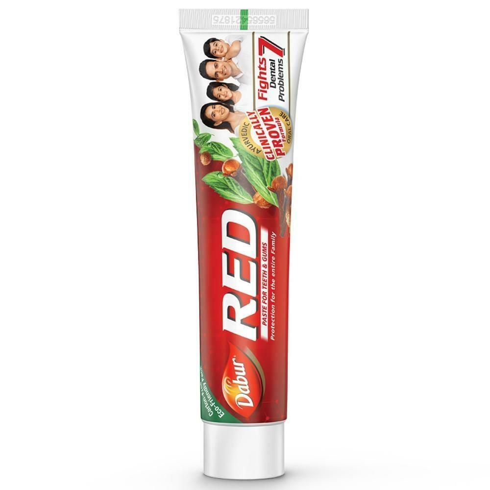Dabur Red Toothpaste -(4x200g)-Fluoride Free, Helps in Bad Breath Treatment, Cavity Protection, Plaque Removal, For Whole Mouth Health & Power of 13 Potent Ayurvedic Herbs + 4 Free Tooth Brushes.