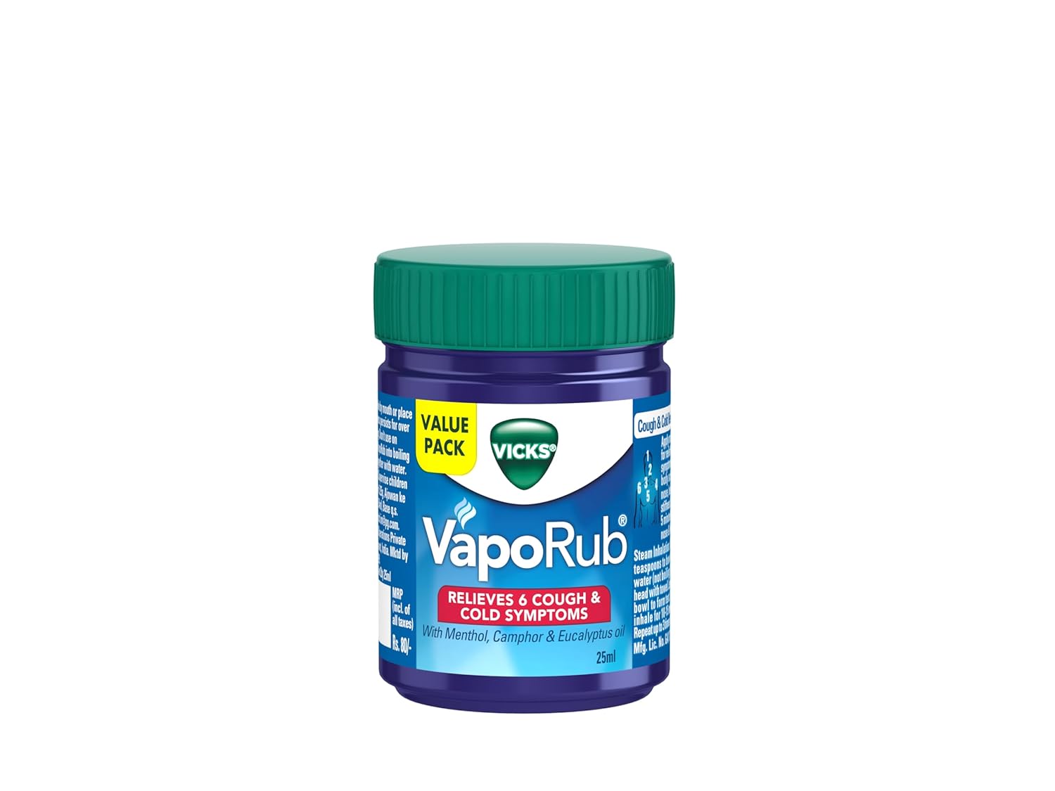 Vicks Vapo Rub with Menthol, Camphor, and Eucalyptus Oil Relieves Cold and Cough, Clears Blocked Nose, 25ml.