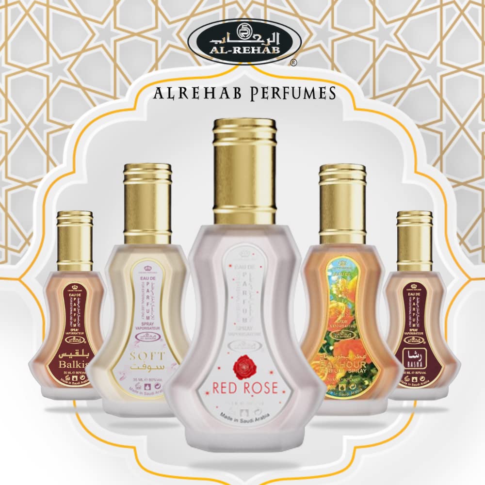 Al Rehab Red Rose, Long-Lasting, Exotic,100% Authentic-Eau de Parfum Spray for Women, Essence of red rose and Taif rose in the top notes- 1.2 Ounce / 35ml.