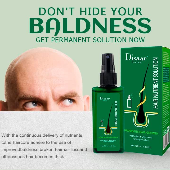 Disaar Hair Care, Hair Nutrient Solution, Promotes Hair Growth, Hair Regrowth Serum Treatment, Anti Hair Loss Serum, Hair Thickener Serum Melon extract & Ginger root oil, Ginseng root extract, 120ml.