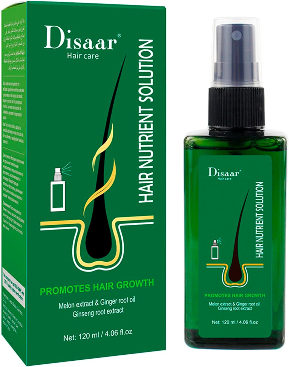 Disaar Hair Care, Hair Nutrient Solution, Promotes Hair Growth, Hair Regrowth Serum Treatment, Anti Hair Loss Serum, Hair Thickener Serum Melon extract & Ginger root oil, Ginseng root extract, 120ml.