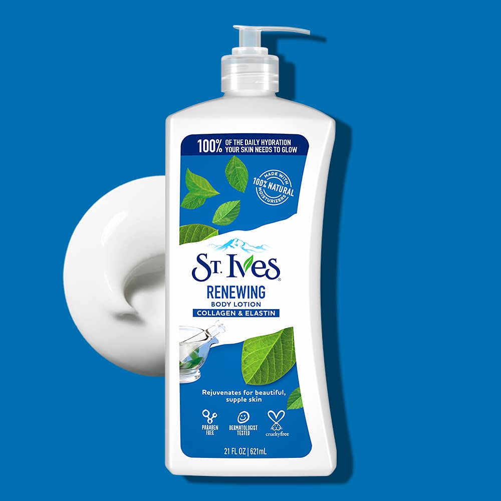 St. Ives Renewing Collagen Elastin Body Lotion with Soybean Oil, Organic Renewing Lotion for Smooth & Deeply Hydrated Skin-Paraben-Free & Non-Greasy-621ml.
