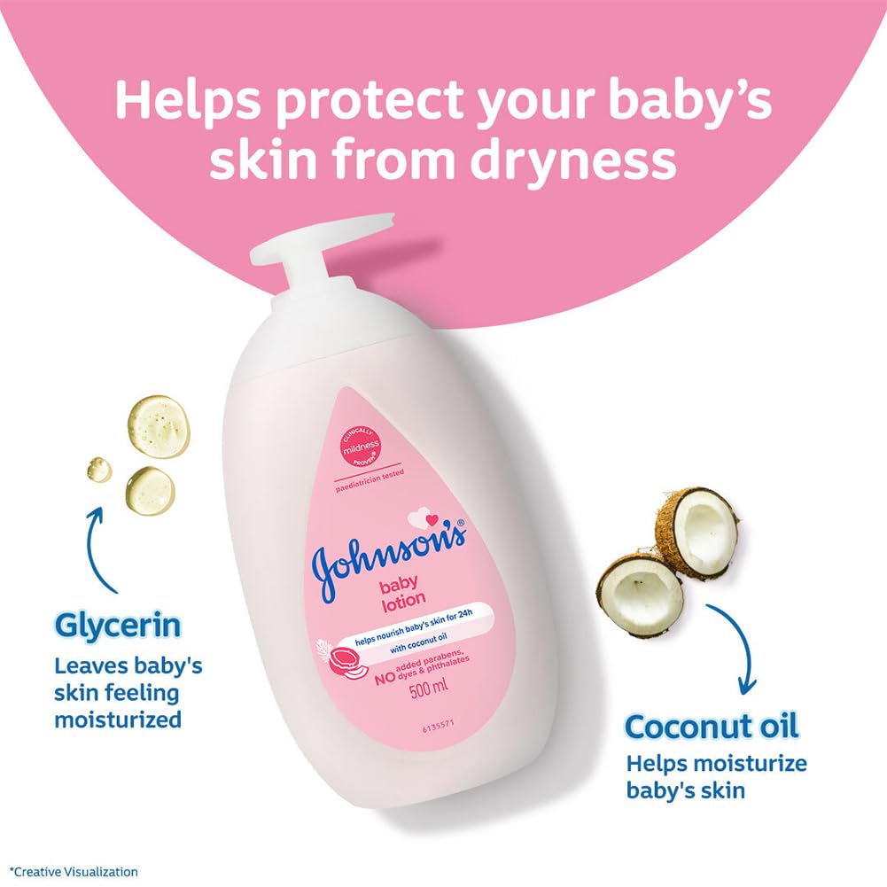 Johnson's Baby Lotion (1 x 500 ml) Nourishing and Mild Baby Body Lotion for Delicate Skin with Coconut Oil for 24h Moisture Protection, Hypoallergenic Baby Lotion For New Born.