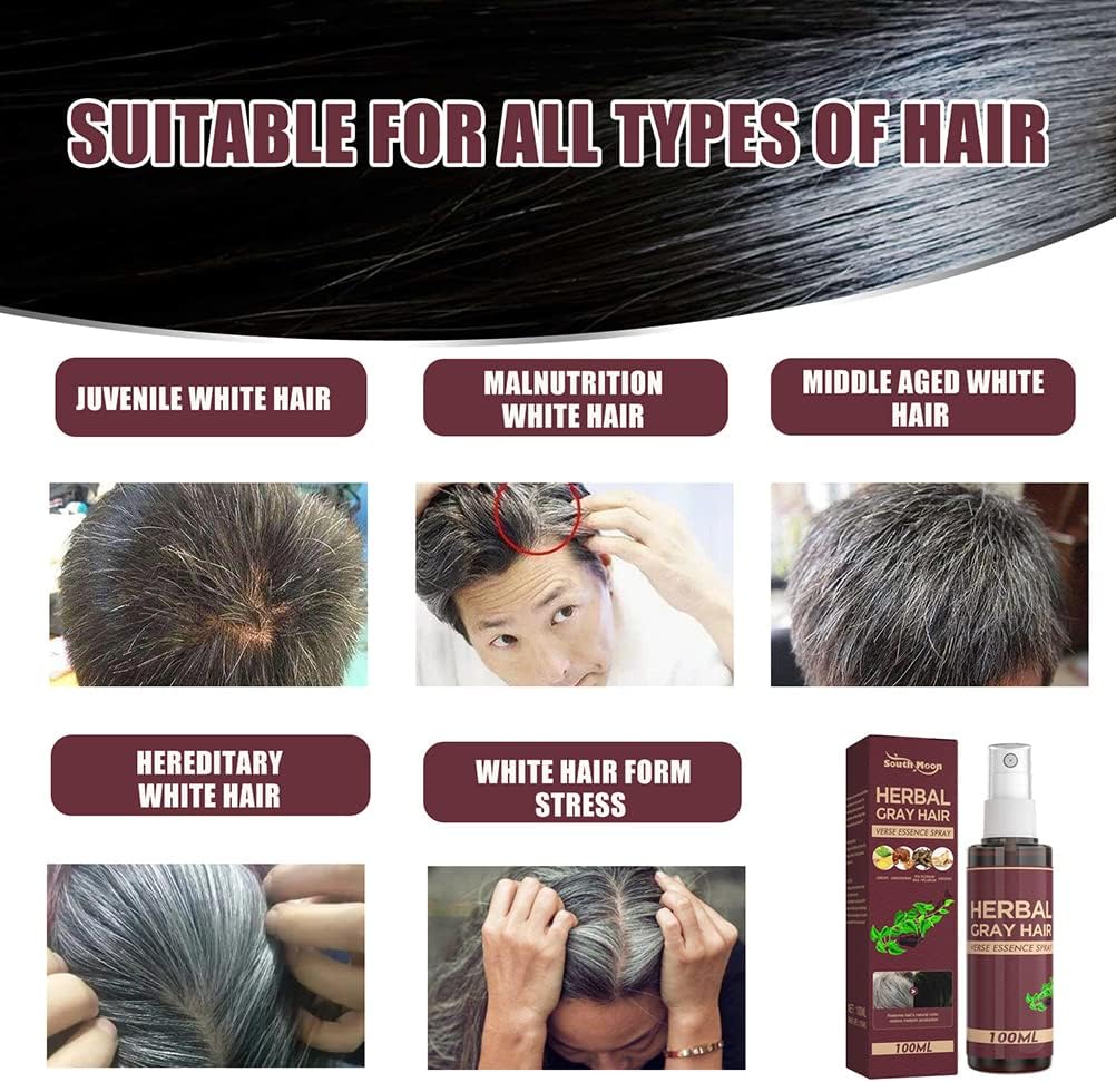 South Moon Herbal (Polygonum Multiflorum, Ginger, Ganoderma & Ginseng) White to Black Hair Serum, Nourishes and Restores Hair’s Natural Color, Anti-Grey Hair Serum Spray for Reducing Grey Hair-100ml.
