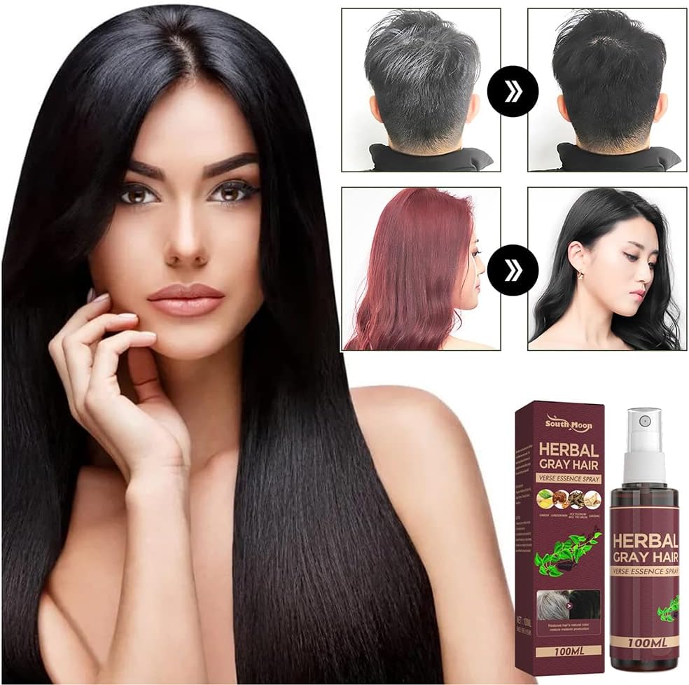 South Moon Herbal (Polygonum Multiflorum, Ginger, Ganoderma & Ginseng) White to Black Hair Serum, Nourishes and Restores Hair’s Natural Color, Anti-Grey Hair Serum Spray for Reducing Grey Hair-100ml.