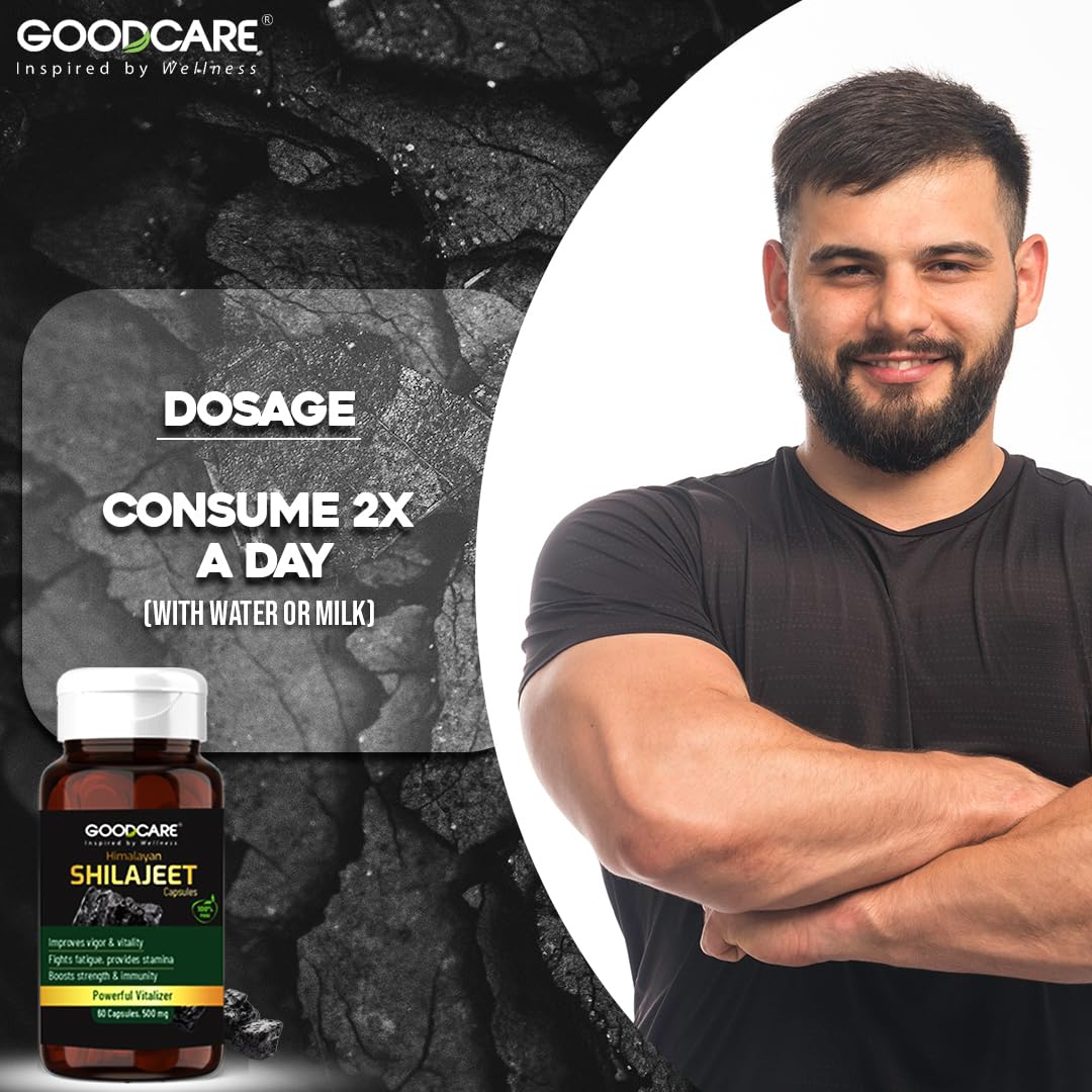 GOODCARE Pure Natural & Ayurvedic Himalayan Shilajit/Shilajeet  Performance Booster For Endurance and Boosts Strength and Stamina, energy & immunity, Improves Vigor and Vitality- 30 /15 DAYS Capsules