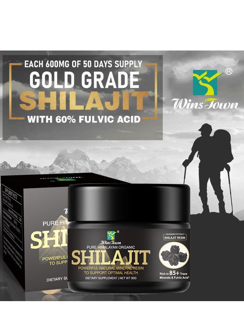 Himalayan Pure Organic Shilajit Resin 50g for Men & Women,Rich in 85+ Trace Minerals-Fulvic & Humic Acid, Natural Energy & Muscle Support, Vitality & Wellness Supplement PLUS A FREE SPOON,100 Serving.