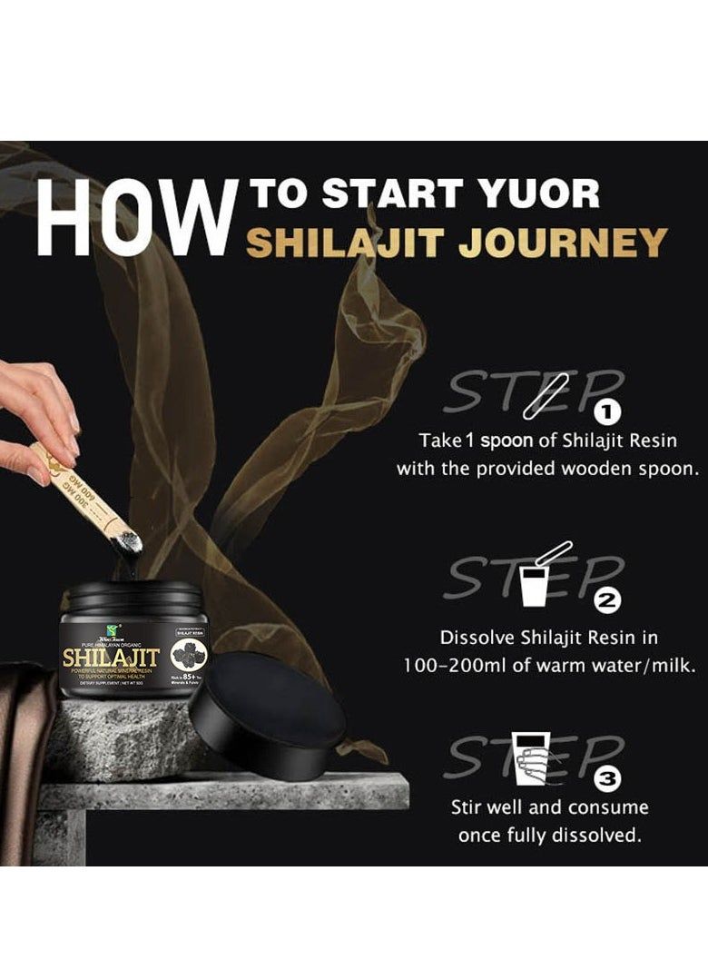 Himalayan Pure Organic Shilajit Resin 50g for Men & Women,Rich in 85+ Trace Minerals-Fulvic & Humic Acid, Natural Energy & Muscle Support, Vitality & Wellness Supplement PLUS A FREE SPOON,100 Serving.