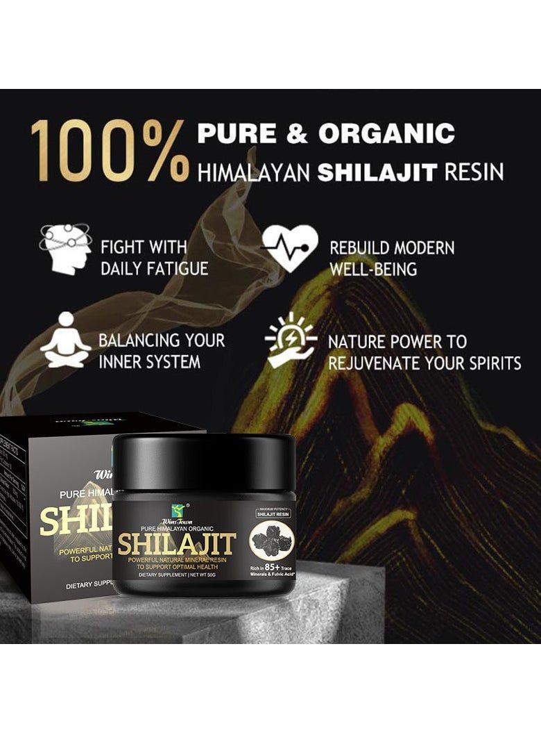 Himalayan Pure Organic Shilajit Resin 50g for Men & Women,Rich in 85+ Trace Minerals-Fulvic & Humic Acid, Natural Energy & Muscle Support, Vitality & Wellness Supplement PLUS A FREE SPOON,100 Serving.