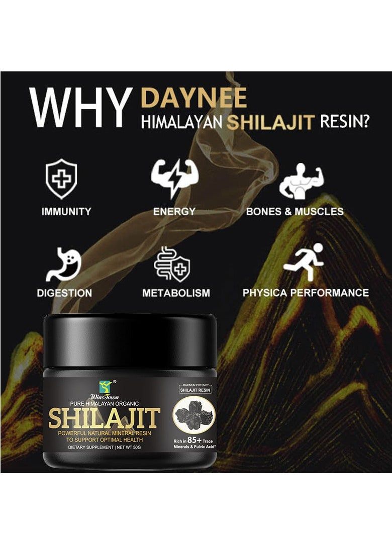 Himalayan Pure Organic Shilajit Resin 50g for Men & Women,Rich in 85+ Trace Minerals-Fulvic & Humic Acid, Natural Energy & Muscle Support, Vitality & Wellness Supplement PLUS A FREE SPOON,100 Serving.