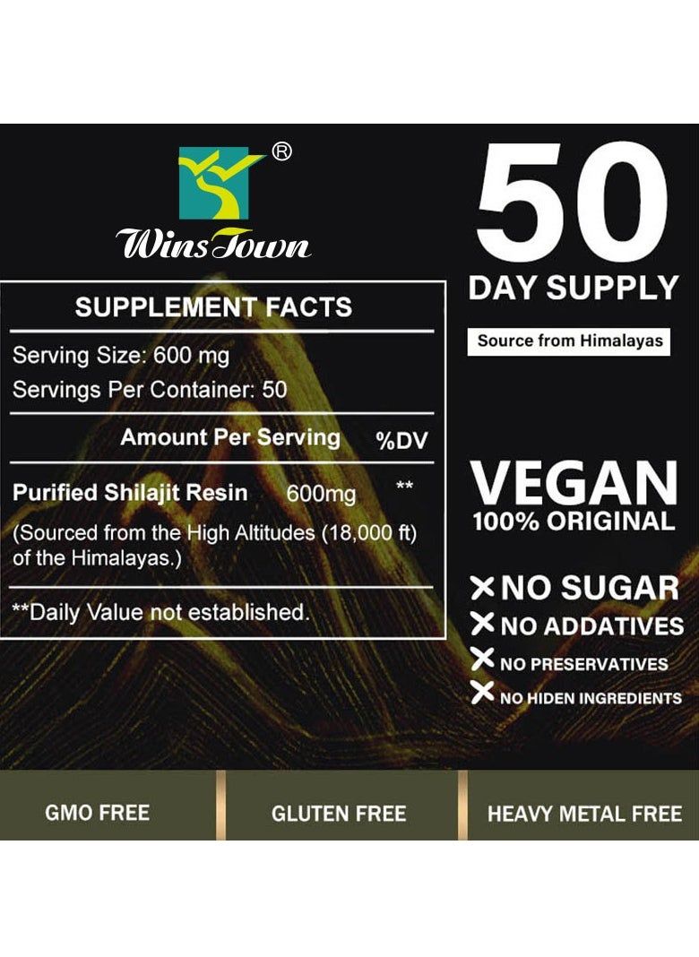 Himalayan Pure Organic Shilajit Resin 50g for Men & Women,Rich in 85+ Trace Minerals-Fulvic & Humic Acid, Natural Energy & Muscle Support, Vitality & Wellness Supplement PLUS A FREE SPOON,100 Serving.