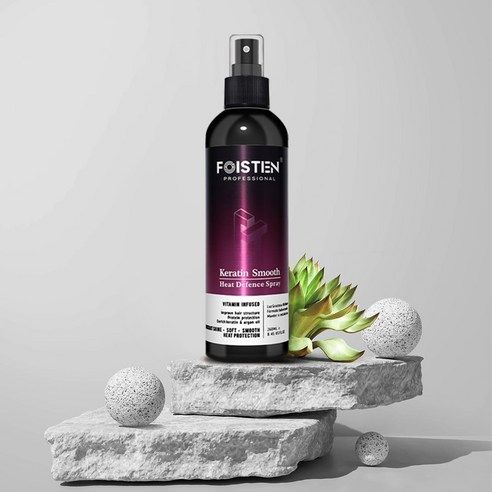 FOISTEN Heat Protectant Spray with Argan Oil, Keratin and Vitamins - Professional Grade Thermal Protector, Leave-in Conditioner, Anti-frizz, Shine and Rinse Free Formula Spray with Free Edge Brush.