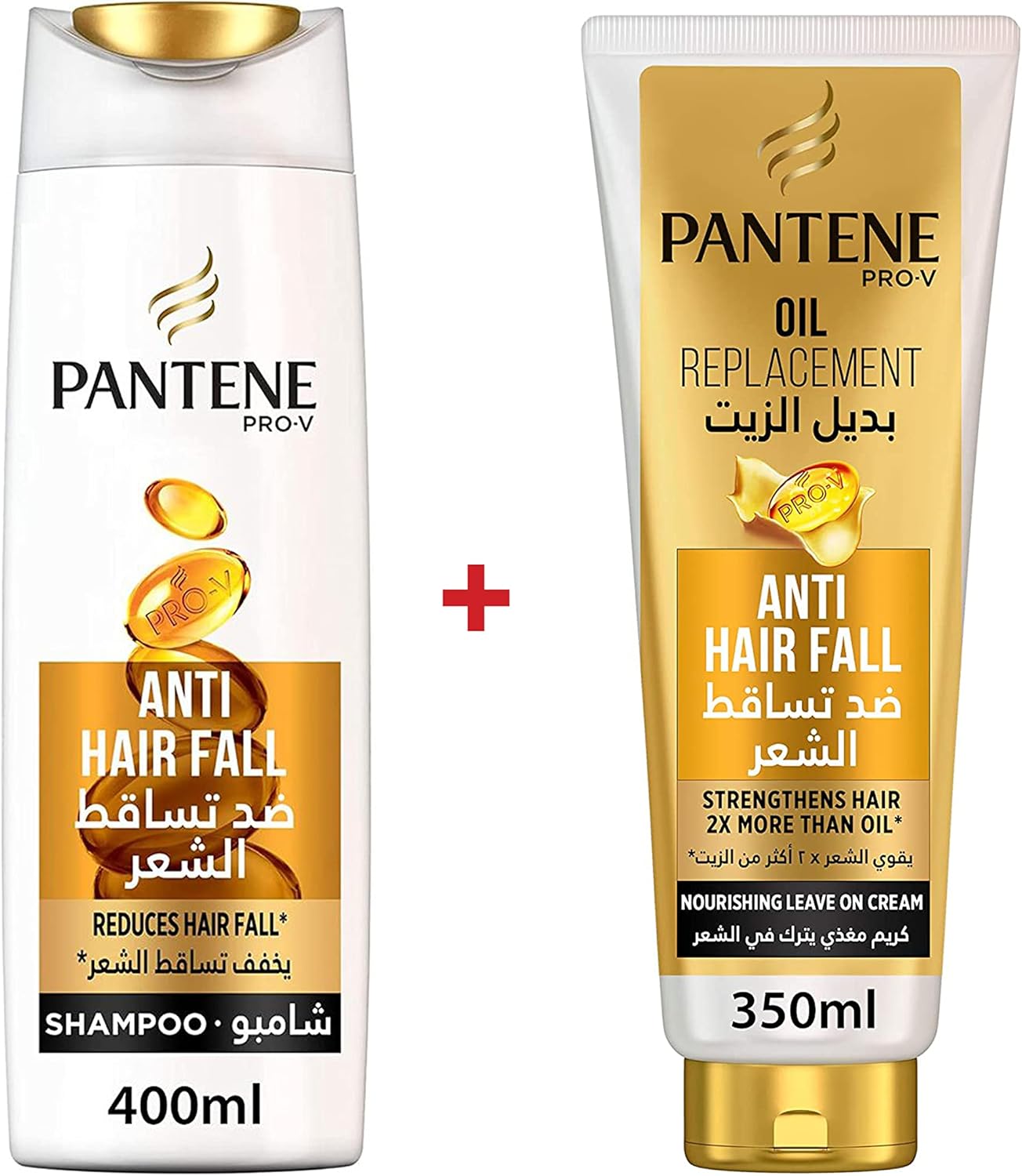Pantene Pro-V Anti Hair Fall Shampoo 400 ml Plus Anti-Hair Fall Oil Replacement 350 ml Nourishing leave-on-Cream,(Strengthens Hair 2X More than Oil)-COMBO PACK.