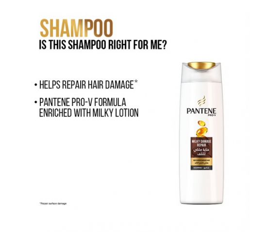 Pantene Pro-V Milky Damage Repair Shampoo Enriched with Milky Lotion to Lock Moisture to help Repair, Heal Damage,Nourish  and Manage Split Ends leaving your hair smoother and healthier-looking 400ml.
