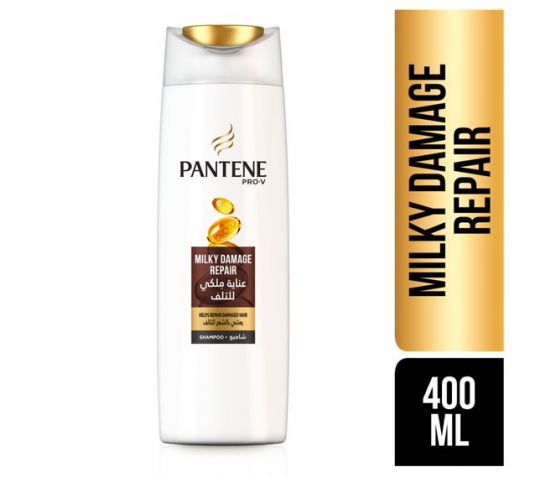 Pantene Pro-V Milky Damage Repair Shampoo Enriched with Milky Lotion to Lock Moisture to help Repair, Heal Damage,Nourish  and Manage Split Ends leaving your hair smoother and healthier-looking 400ml.