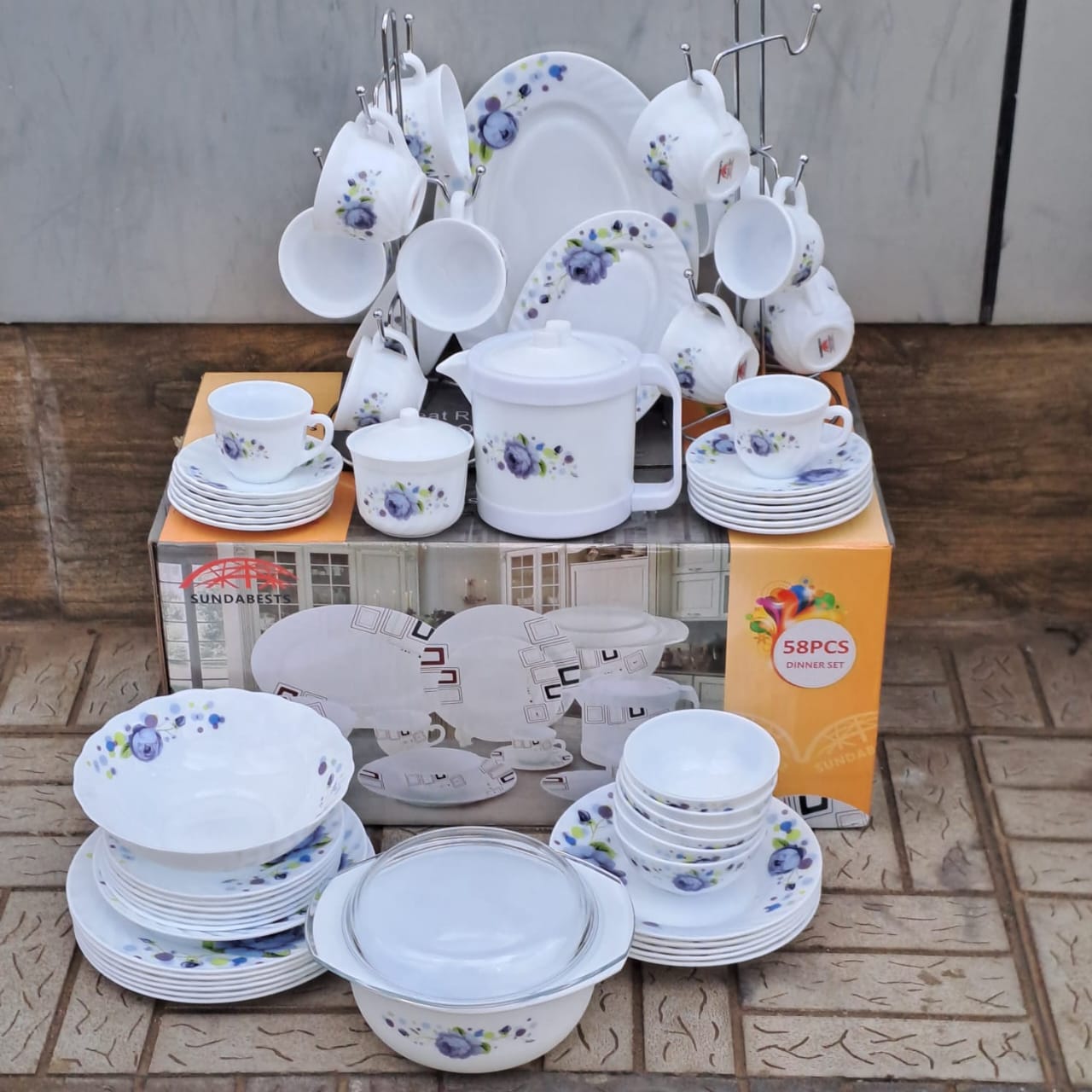 💰 BEST OFFER 💰 - 58 pcs Ceramic Kitchen Dinner Set | Plates ✨ Bowls ✨ Cups ✨ Teapot ✨ Casserole ✨ Saucer ✨ Milk Pot ✨ Sugar Dish | Modern & Durable