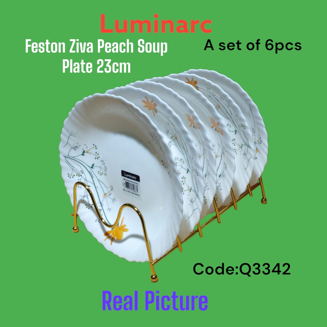 [ GRAB IT AT LOW PRICE+ ADDED OFFERS 🤩🤩✨ !!! ]  6Pcs Brand New Classy Very Quality Durable Q3342 Luminarc Feston Ziva Peach Soup Plate 23cm  ✅ Ideal For Daily Use For Home & Hospitality Sector