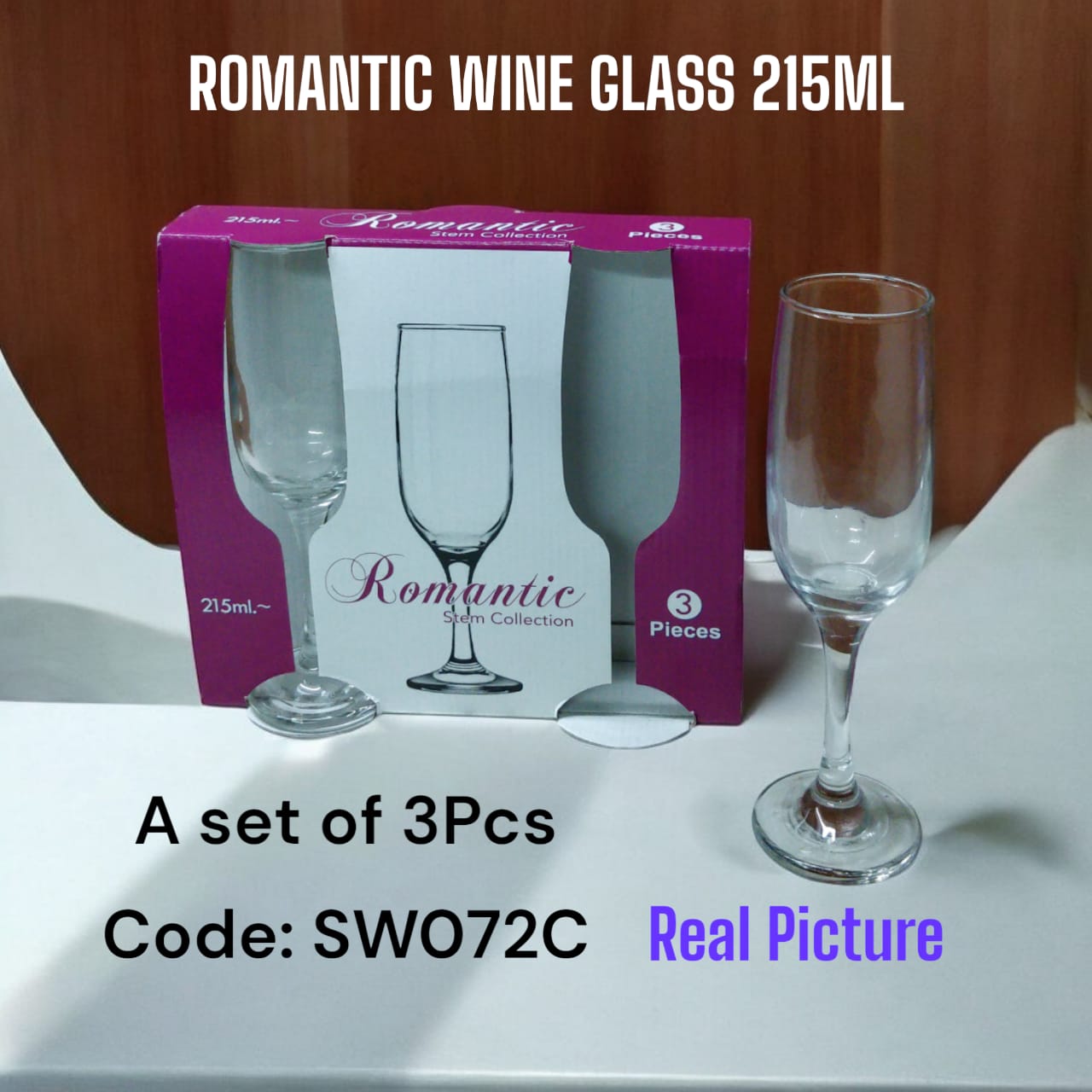 🌹💥 HOT OFFER 💥 -  3PC Romantic Wine Glass 215ml – Elegant Glassware Set at Affordable Prices