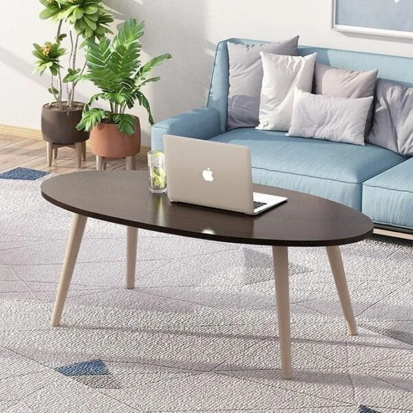 Shee Nordic Oval Coffee Table – Black MDF Top with Wooden Legs for Modern Living Rooms in Kenya