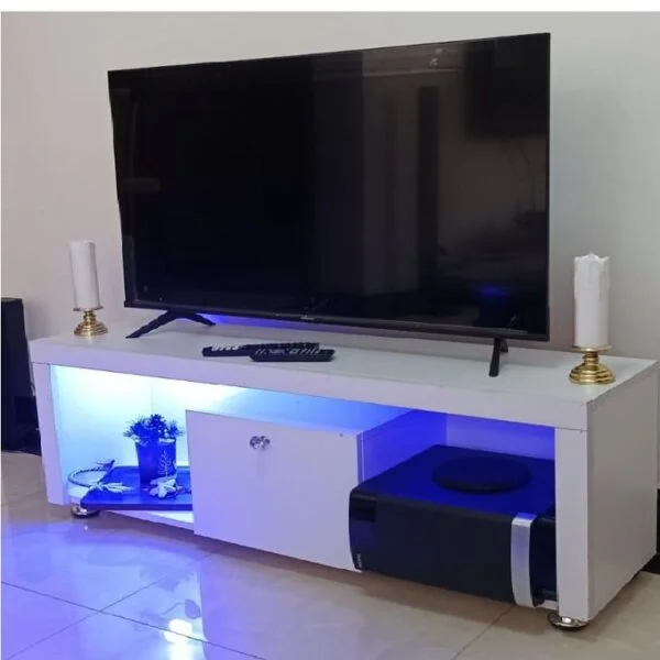 Amsterdam 4FT Modern TV Stand – White & Black with LED Light, Fits up to 55” TV, Stylish Compact Unit for Modern Kenyan Homes