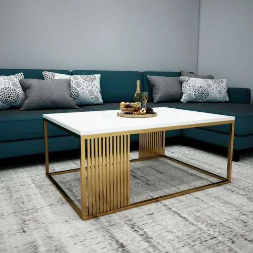 Polly Modern Coffee Table (no Shelf) – Gold and White Wooden Living Room Furniture Kenya