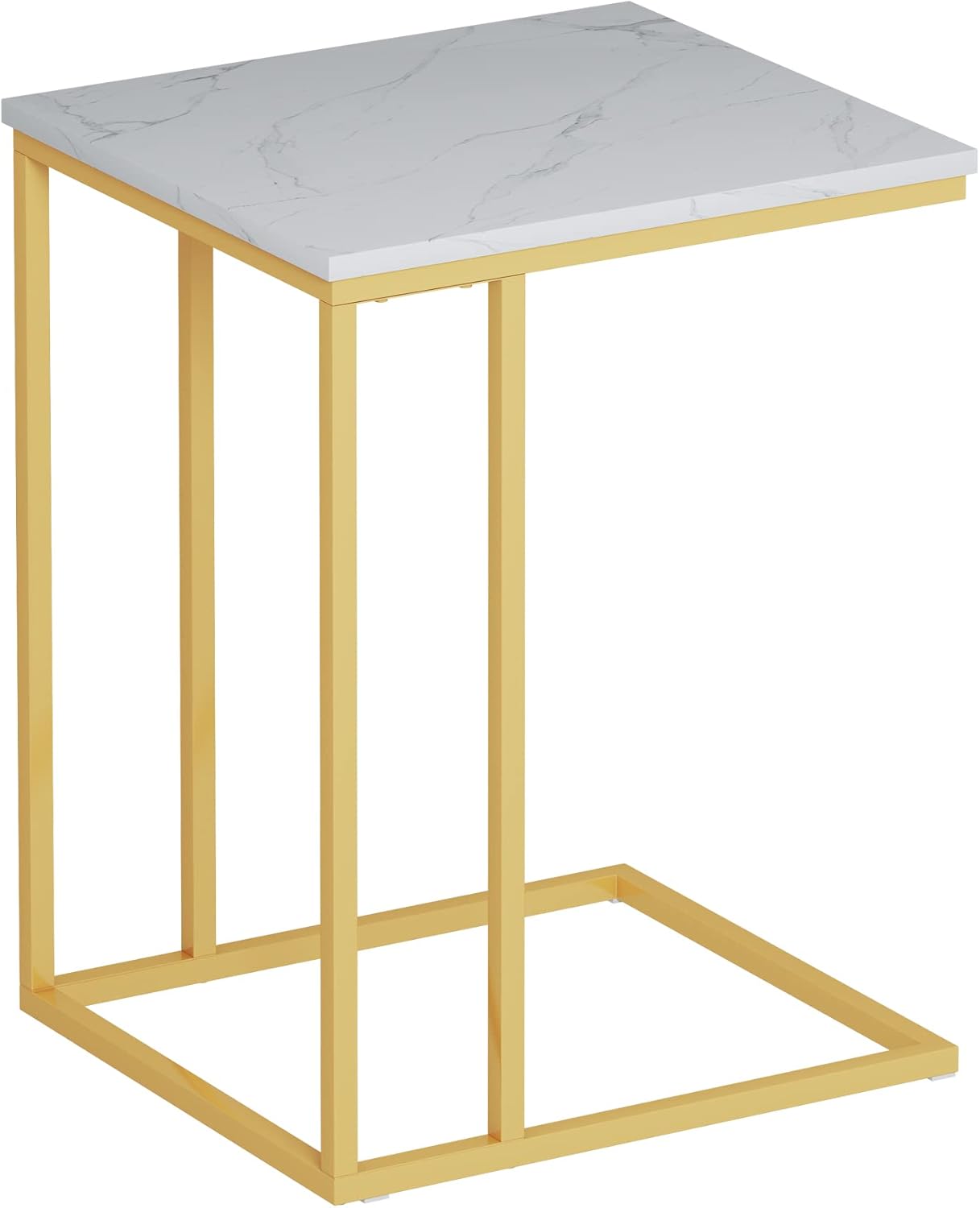 Sasha C-Shaped Side Table – Portable White Top with Gold Metal Frame for Sofa, Bedside, Laptop & Snack Use in Kenya