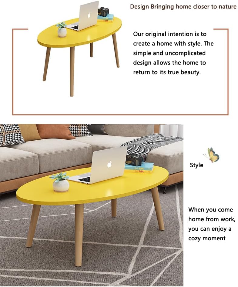 Shee Nordic Oval Coffee Table – Yellow MDF Top with Wooden Legs for Bright & Modern Kenyan Living Rooms