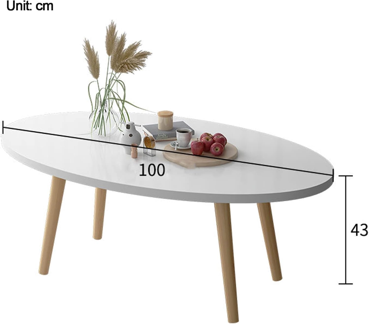 Shee Nordic Oval Coffee Table – White MDF Top with Wooden Legs for Minimalist Modern Living Rooms in Kenya