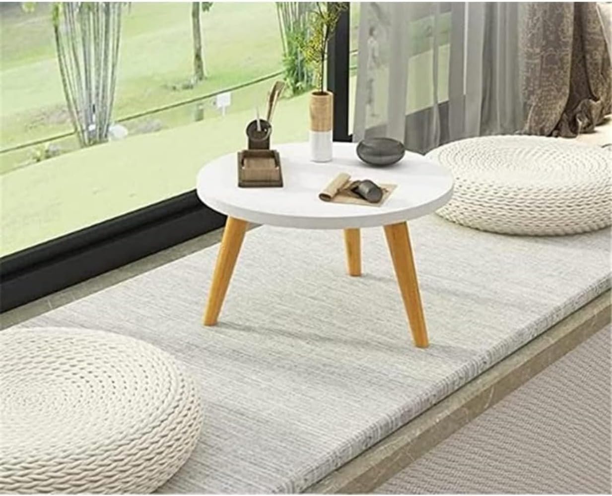 Shee Round Coffee Table – 48cm MDF Top with Wooden Legs for Modern Minimalist Living Rooms in Kenya