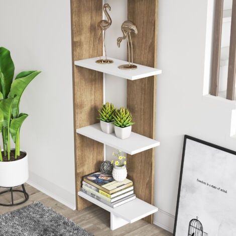 Sly 5-Tier Corner Bookcase – Brown & White Space-Saving Corner Bookshelf for Books, Plants & Décor