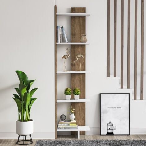 Sly 5-Tier Corner Bookcase – All-White Space-Saving Corner Bookshelf for Books, Plants & Home Décor